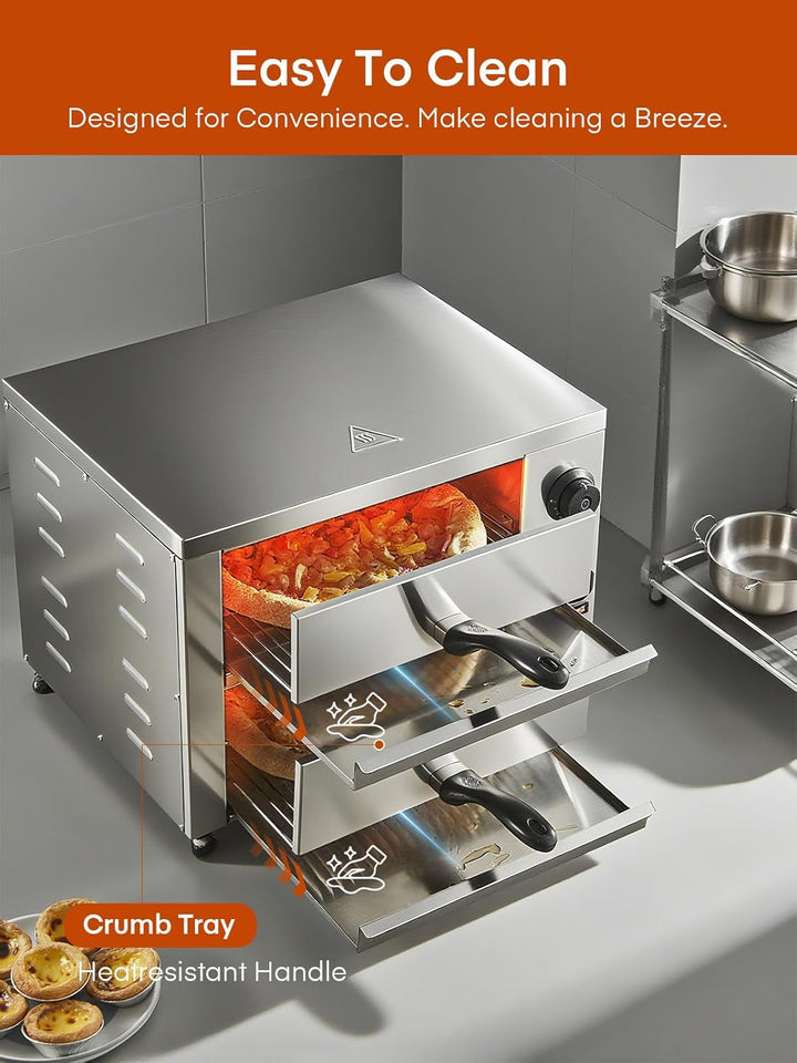Professional Doppel Pizzaofen 3000W, 12 Zoll Kommerzieller Pizzabackofen Elektrisch Edelstahl mit 15