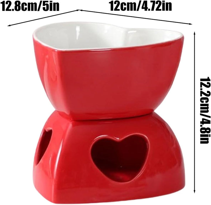 Keramischer Mini-Fondue-Becher Set - Mit Gabeln & Teelicht Für Schokolade & Dessert Rot, Rot
