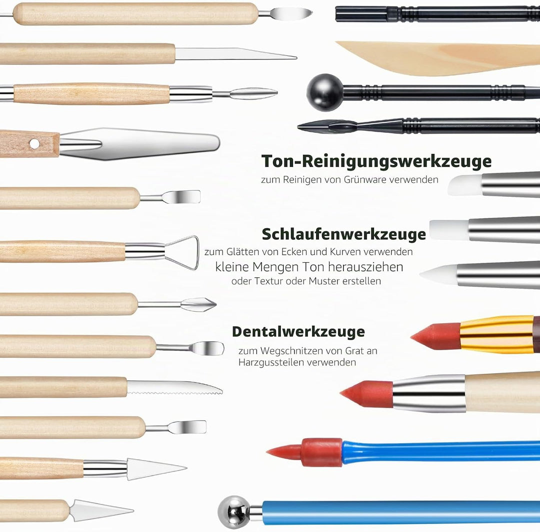 TEMONTIAN Töpfer-Ton-Modellierwerkzeuge, 44 Stück doppelseitige Polymer-Ton-Werkzeuge, Keramik-Ton-S