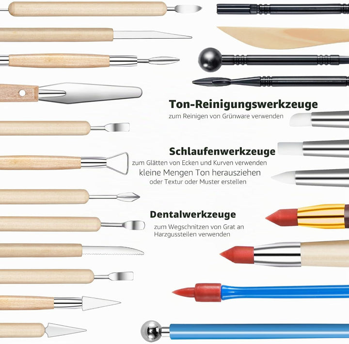 TEMONTIAN Töpfer-Ton-Modellierwerkzeuge, 44 Stück doppelseitige Polymer-Ton-Werkzeuge, Keramik-Ton-S
