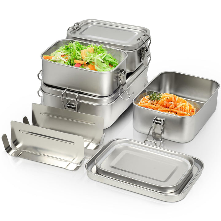 4er Pack 304-Stahl-Bento-Boxen, Mit Lunchbox Edelstahl in Den Volumina 1400/850/550/550ml, Leckdicht