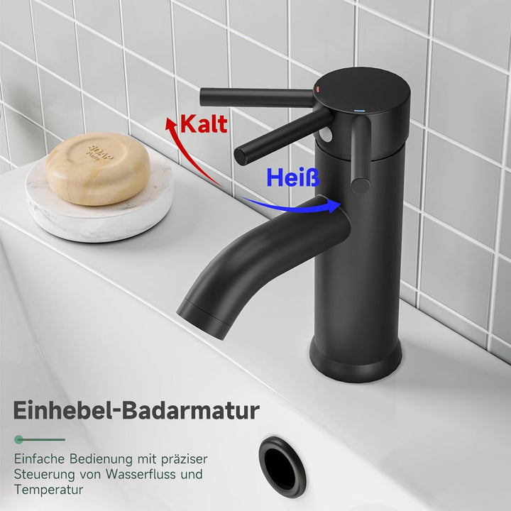 Wasserhahn Bad Schwarz, Messing Einhebelmischer Waschbecken Armaturen, Mischbatterie Waschbecken mit