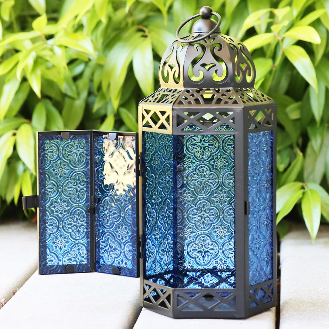 Decorative Candle Lantern Set for Home Room Decor, Cobalt Kobalt Set of 3, Kobalt Set of 3