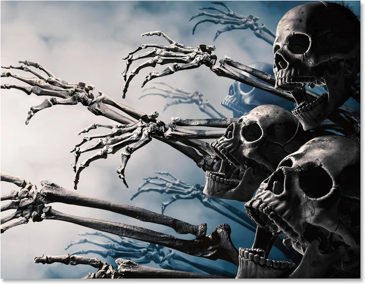 wandmotiv24 Leinwand-Bilder Totenköpfe, Grösse 60x45cm, Querformat, Totenkopf Zombies, Knochen, Arme