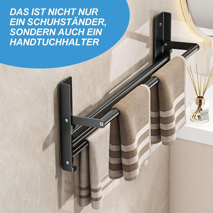 2 Ebenen Schuhregal Wandmontage - 37-67cm Schwar Schuhhalter Wand Schuhregal, Ausziehbar Schuhablage