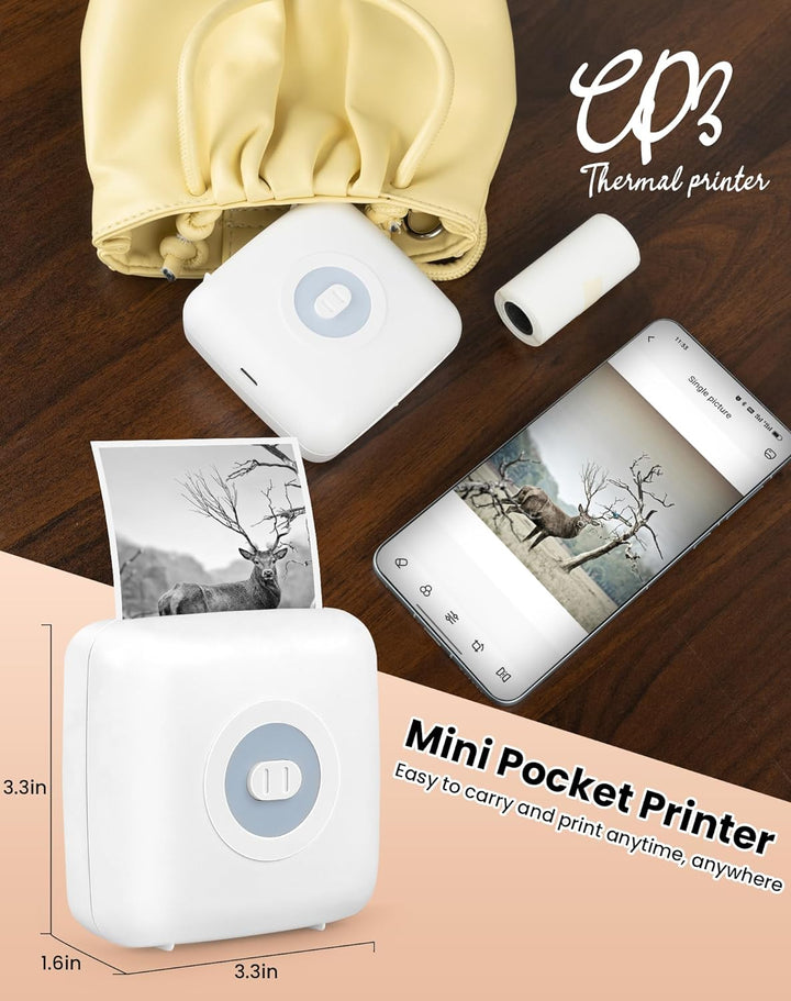 CP3 Mini Printer, Thermal Sticker Maker, Pocket Bluetooth Label Maker, Mini Thermal Label Printer fo