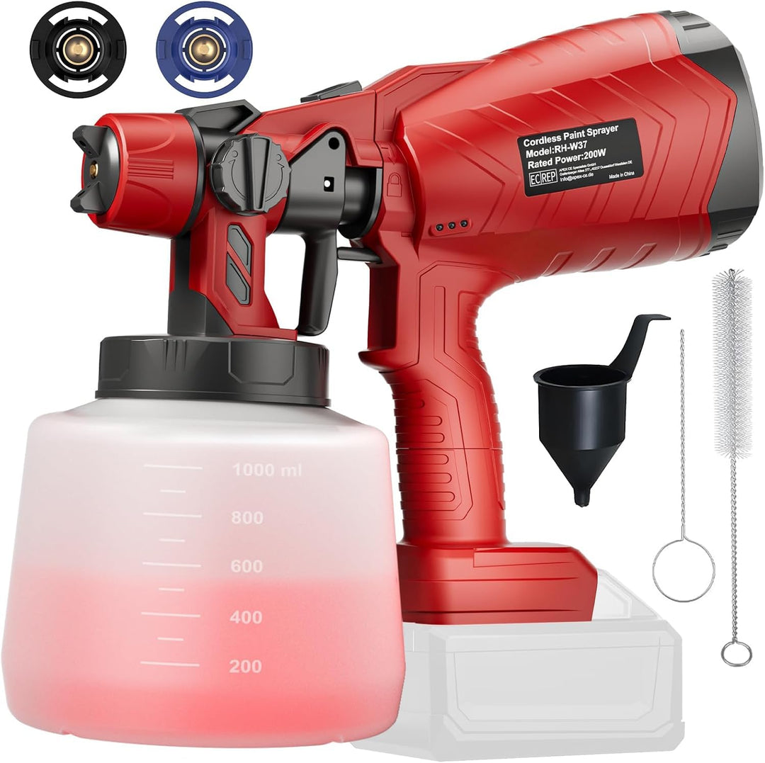 Kabelloser Farbsprühsystem für Milwaukee 18V Akku (ohne Akku), 3 Sprühmuster,2 Düsen,1000mL Tank,Akk