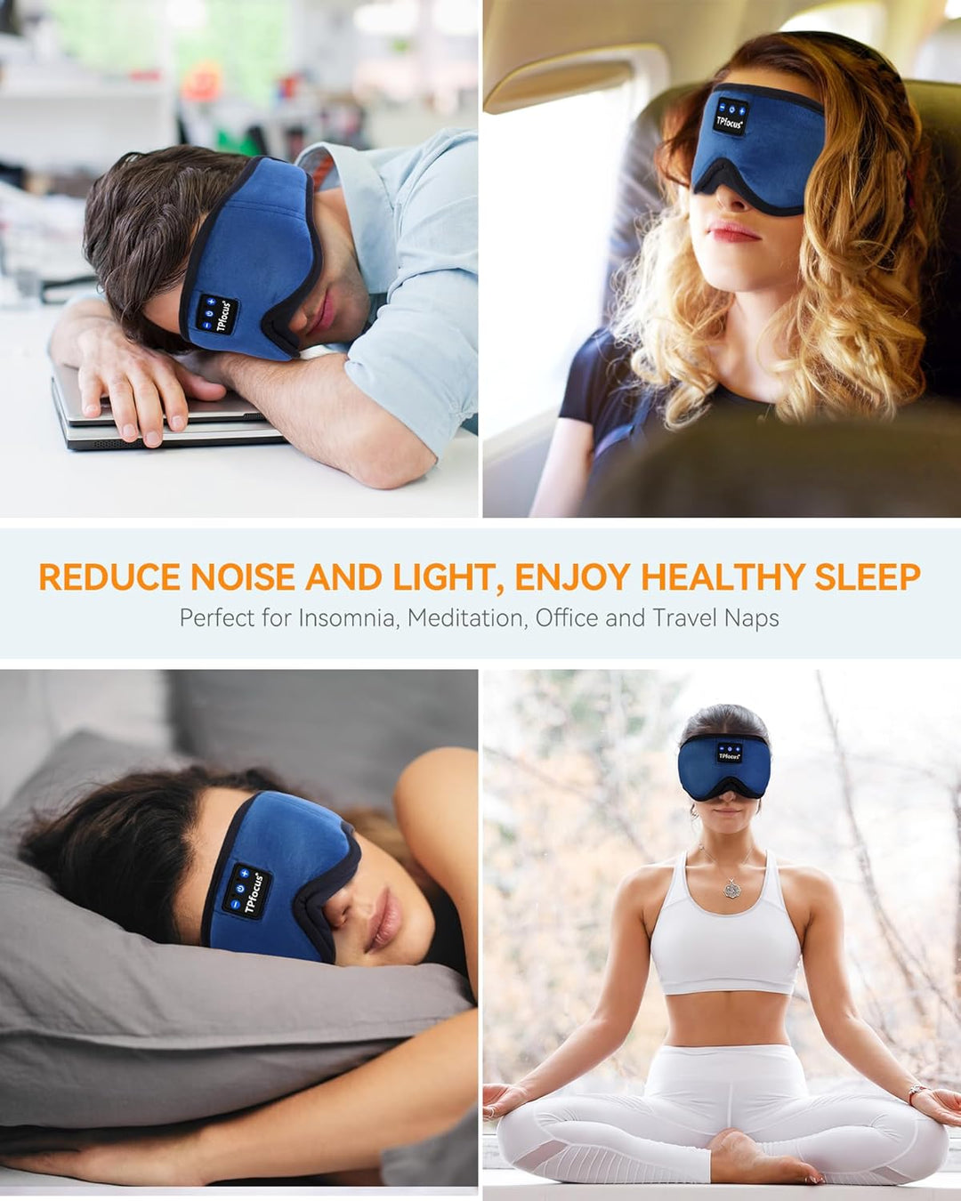 Bluetooth-Kopfhörer zum Schlafen, 100 % blickdicht, seitlich 3D-Blau, 3D-Blau