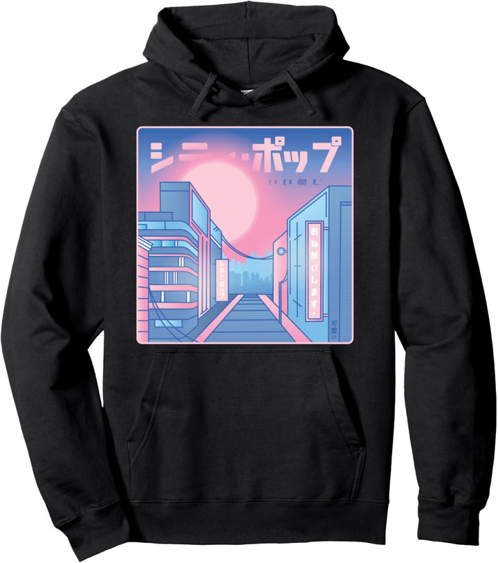 Vaporwave City - Japanischer Stil 80er 90er Japan - Pink Blau Pullover Hoodie