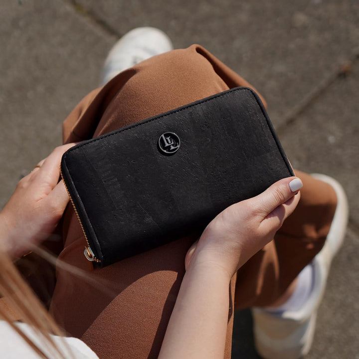Damen Geldbörse aus veganem Korkleder Gross, Frauen Portemonnaie mit RFID-Schutz, Vegan Wallet, Kork