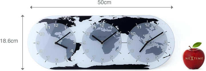 NeXtime Wanduhr "MONDIAL", mit 3 Ziffernblätter, aus Glas, 50 x 18,6 cm
