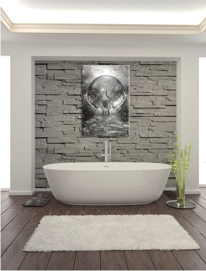 Pixxprint Glaskugel mit Hintergrund/Format: 100x70cm / Leinwandbild fertig bespannt Wandbild Kunstdr