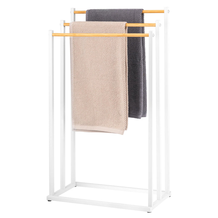 eluno Stand-Handtuchhalter freistehend, 3 Stangen, Handtuchständer, Bambus (weiss), Weiss