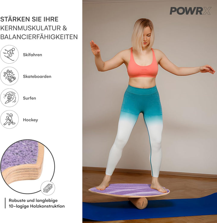 POWRX Surf Balance Board Holz/Balance Skateboard inkl. Rolle | Koordinationstraining für Surfbrett,