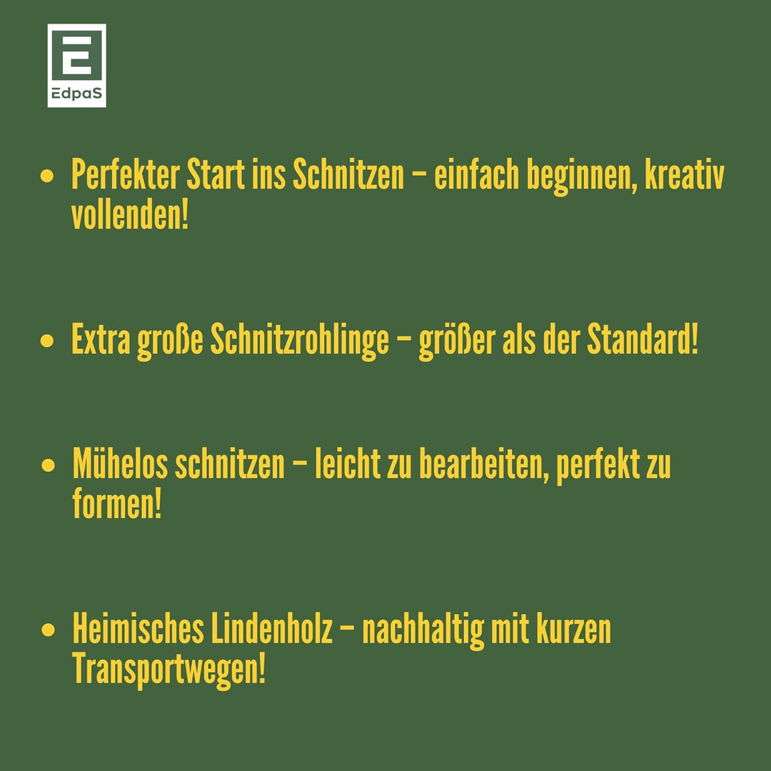 EdpaS Schnitzrohlinge Schnitzlöffel Gross aus Lindenholz – 2 Löffel-Rohlinge + 1 Kuksa-Rohling Schni