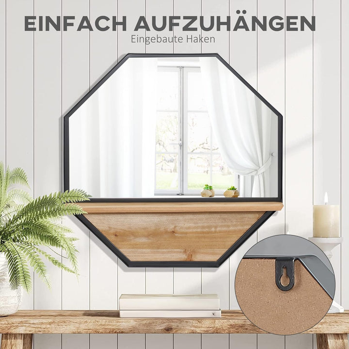 HOMCOM Achteck Wandspiegel Hängespiegel 61 x 61cm Wohnzimmerspiegel Flurspiegel für Schlafzimmer Sch