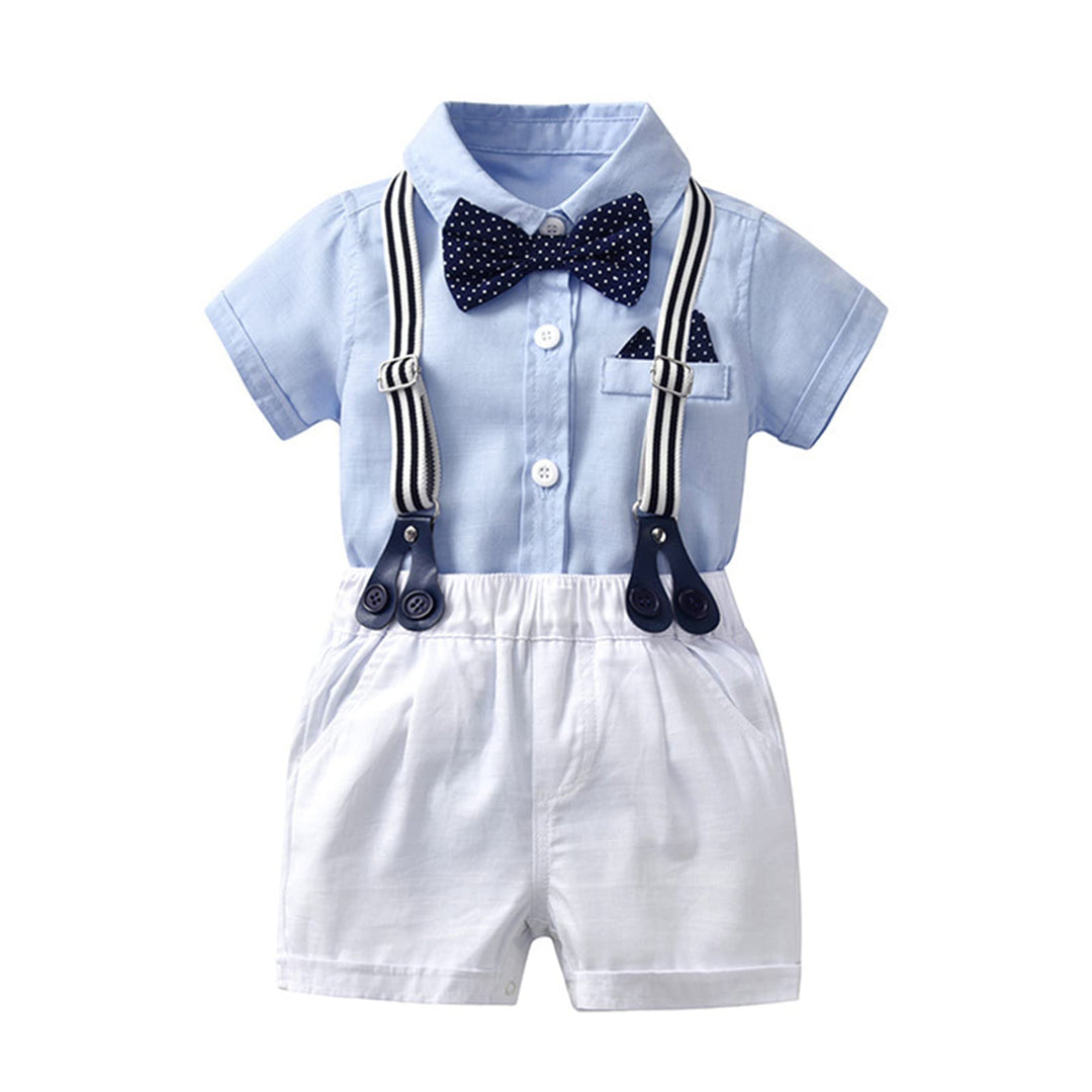 Volunboy Baby Jungen Anzug Set Bekleidung Hemd mit Fliege + Hosenträger Shorts Strampler Anzug 6-9 M