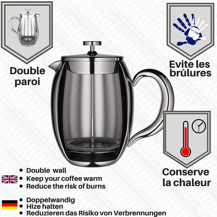 VeoHome French Press Kaffeebereiter Kaffeekanne unzerbrechlich und hält Ihren Kaffee dank der Doppel