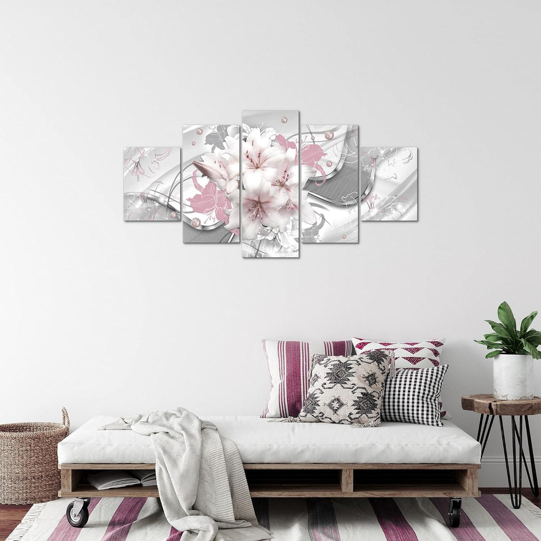 Runa Art Bild Wohnzimmer Schlafzimmer Blumen Lilien 5 Teilig Abstrakt Rosa Grau Wandbilder auf Vlies