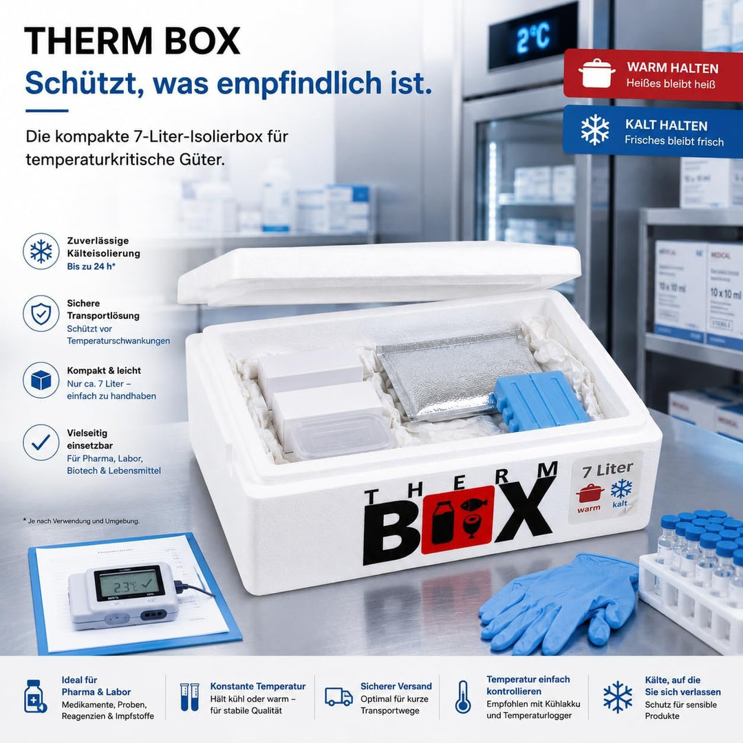 THERM BOX 7W Styroporbox 7 Liter Innen 33,5x23,5x9cm Wandstärke 3cm | Thermobox, Isolierbox, Kühlbox