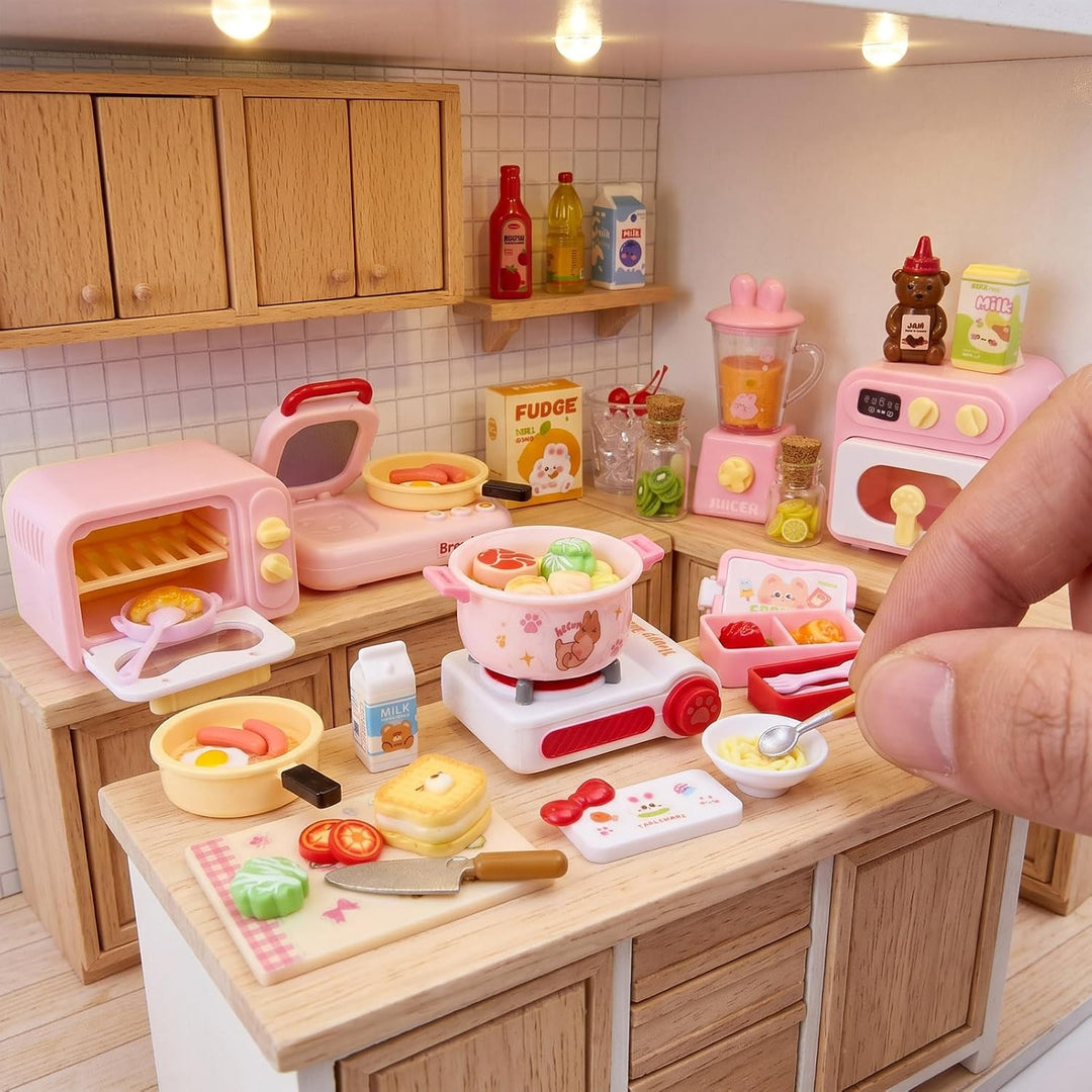 Miniküche Spielset 100+ Teile ab 3 Jahren - Puppenhaus Kochspielzeug, Küche
