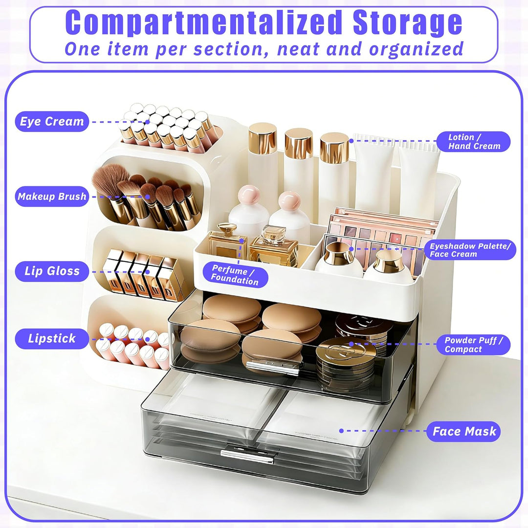 Grosser Makeup Kosmetik Organizer mit Schubladen – 3-in-1 Aufbewahrungsbox für Pinsel & Kosmetik, st