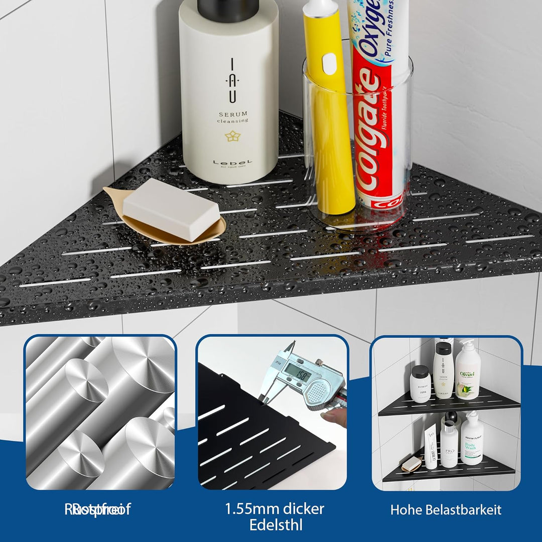 Neodrain Duschablage Edelstahl Eck-Duschregal Schwarz Eckregal Fliesen Eingelassen für Badezimmer, S