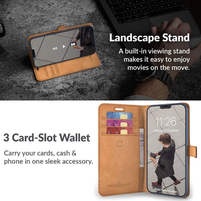 Snakehive iPhone 12 Pro Max Hülle Leder | Stylische Handyhülle mit Kartenhalter & Standfuss | Handyh