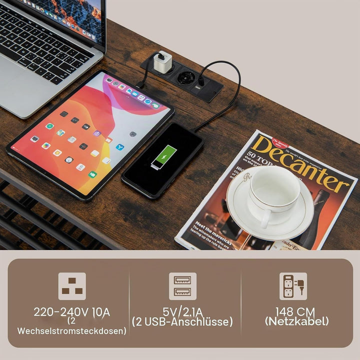 GIANTEX Sideboard mit Weinregal für 21 Flaschen, Schmaler Küchentisch mit 2 USB-Anschlüssen &amp; 2 Stec
