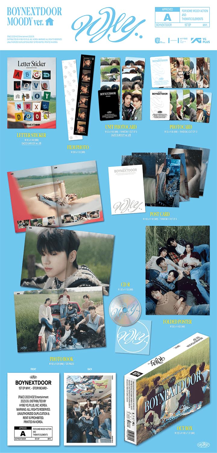 BOYNEXTDOOR WHY.. 1st EP Album CD+Folding poster on pack+Photo+Postcard+Photocard+Sticker+Tracking S