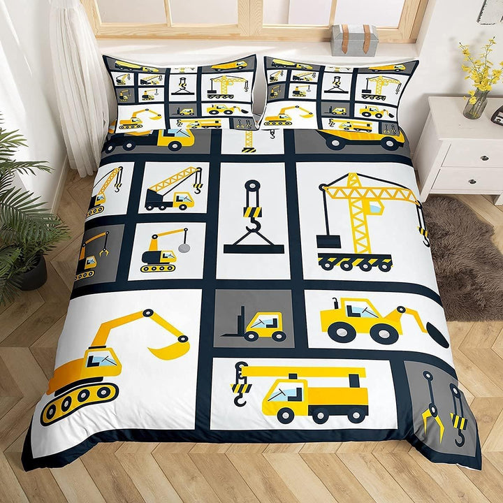 Jungen Konstruktion Bettw?sche Set 135x200cm Kinder Karikatur Maschinen-LKW Bettbezug Set für M?dche