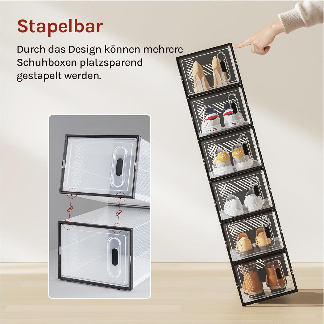 WOLTU Schuhbox stapelbar, 8er Set, Schuhkarton mit magnetischer Tür, Kunststoffbox für Schuhaufbewah