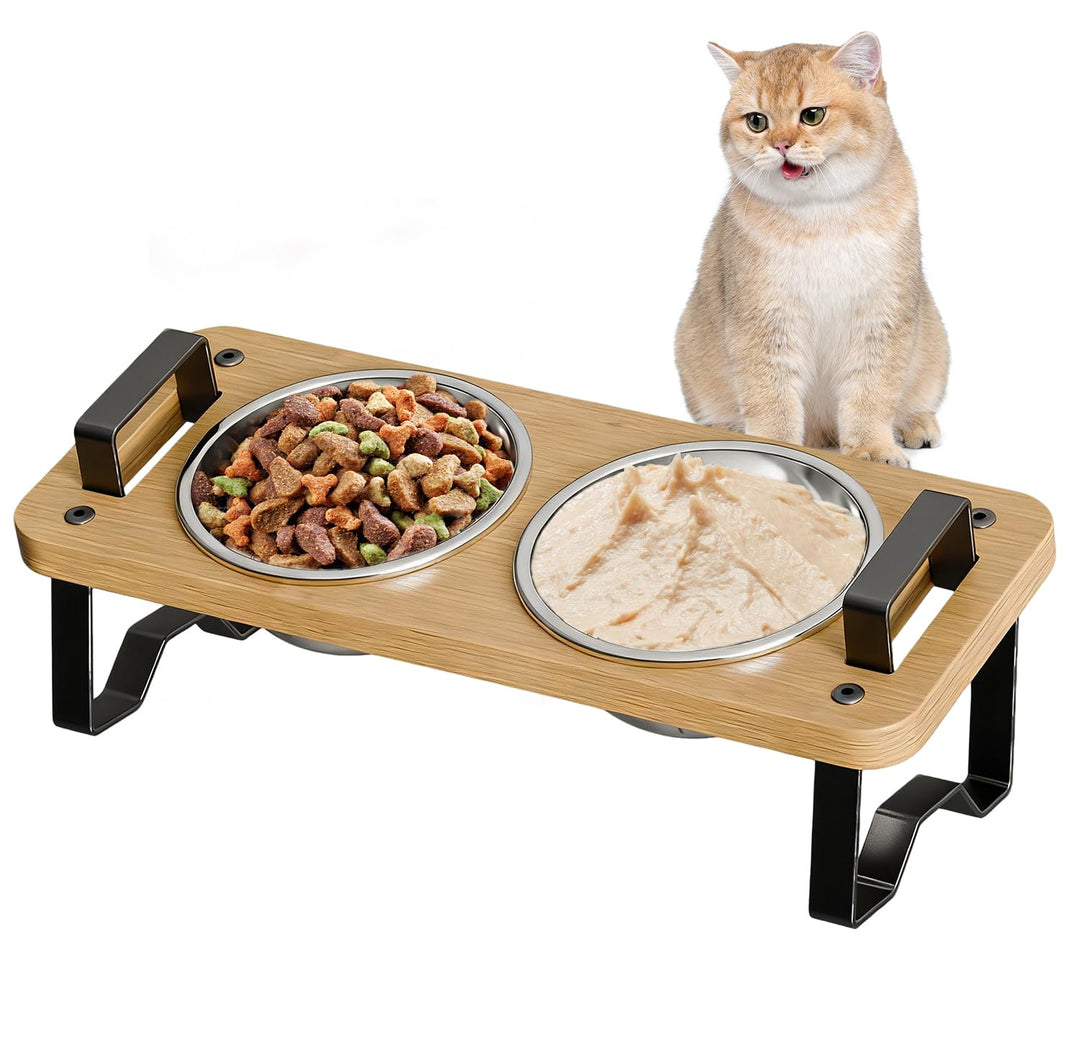 Futternapf Katze erhöht 2 Näpfe - Katzen Futterstation 2er Set Höhenverstellbar, Fressnapf Futterbar