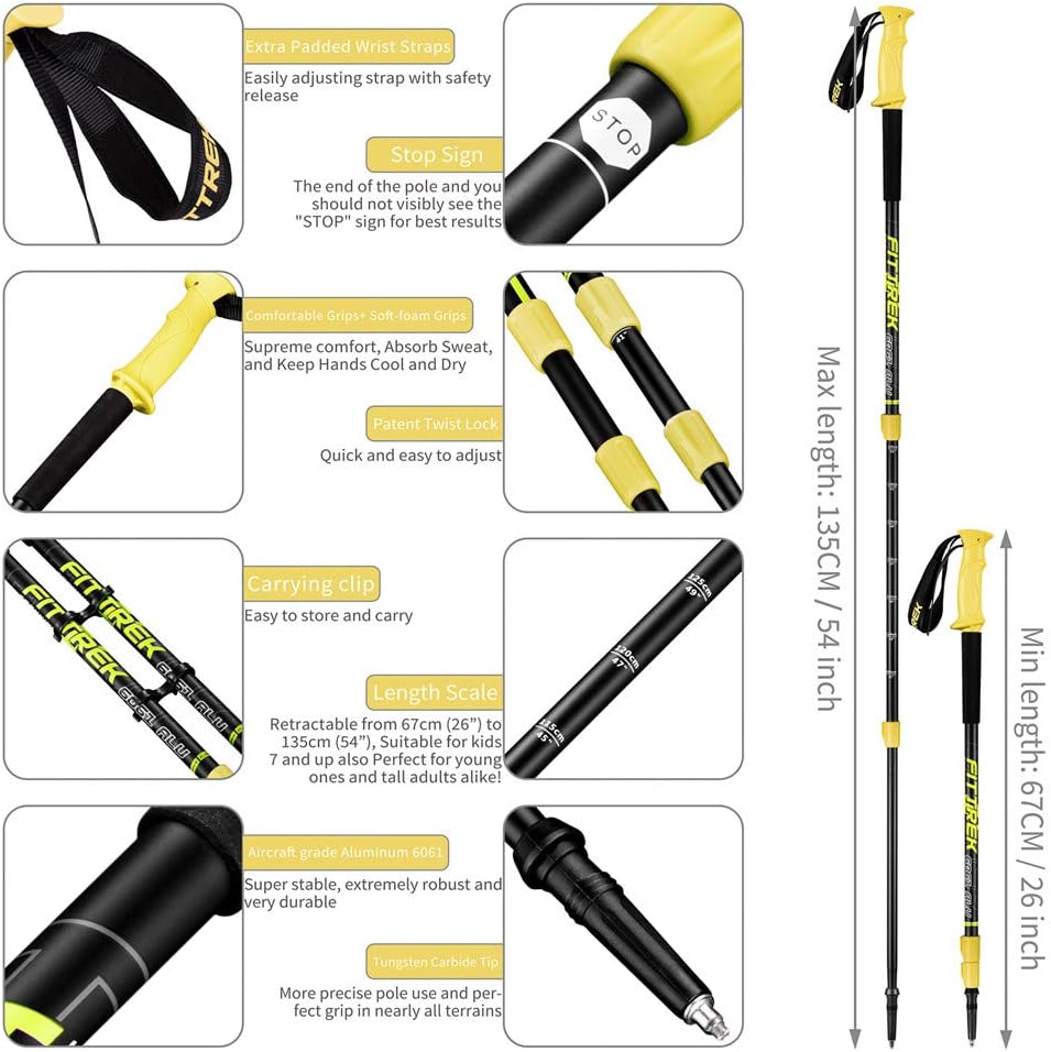FitTrek Wanderstöcke - Trekkingstöcke - Walking Stöcke Teleskop - Nordic Walking Stock Verstellbar L