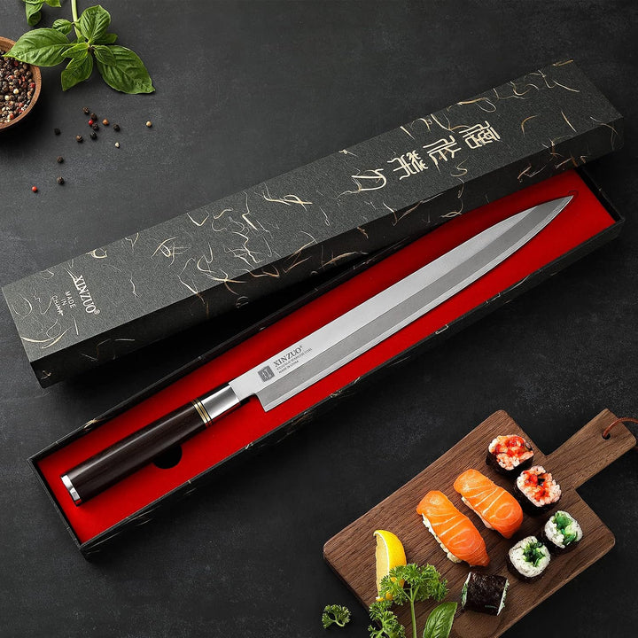 XINZUO 30cm Sashimi Messer X7Cr17MoV Edelstahl, Traditionelles japanisches Kunsthandwerk Yanagiba Fi