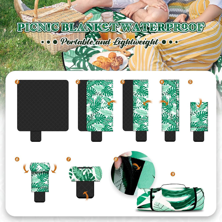 MAILLARD Picknickdecke,200x200 cm,Wasserdicht &amp; Isoliert,Blattmuster Sandfeste Strandmatte für 4-6 C