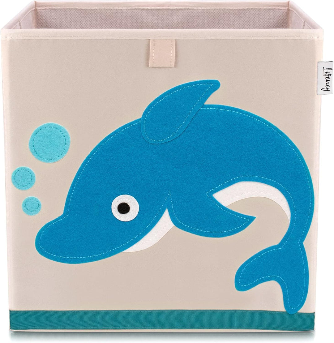 Aufbewahrungsbox im 2er Set Delfin und Hai I Doppelpack Spielzeugbox mit Tiermotiv passend für Würfe