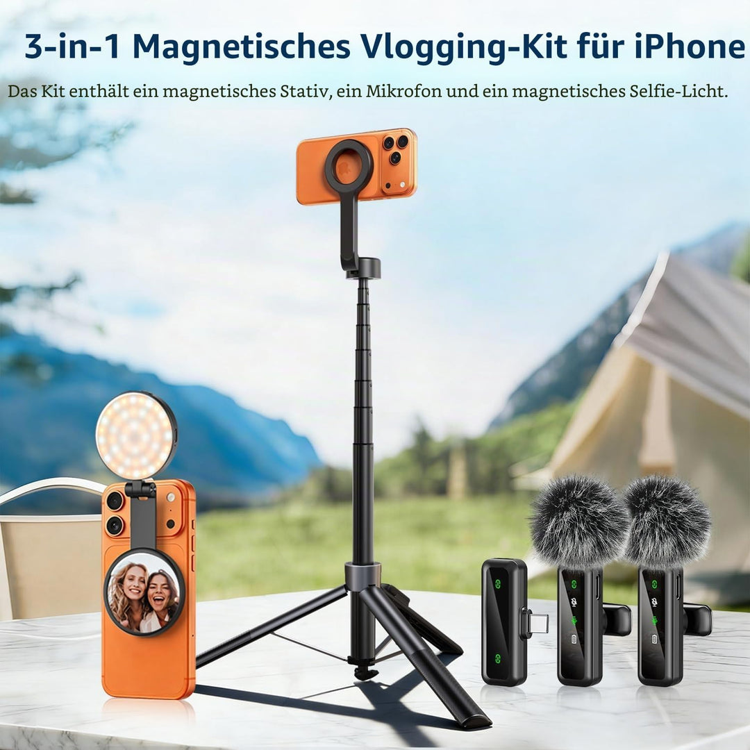 yAyusi 3-in-1 Magnetisches Vlogging-Kit, Influencer Zubehör, Magnetisches Stativ/Mikrofon/Fernbedien