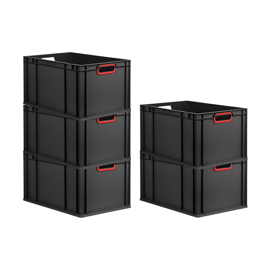 PROREGAL SparSet 5x Eurobox NextGen Color | HxBxT 32x40x60cm | 65 Liter | Griffe rot offen | Verstär