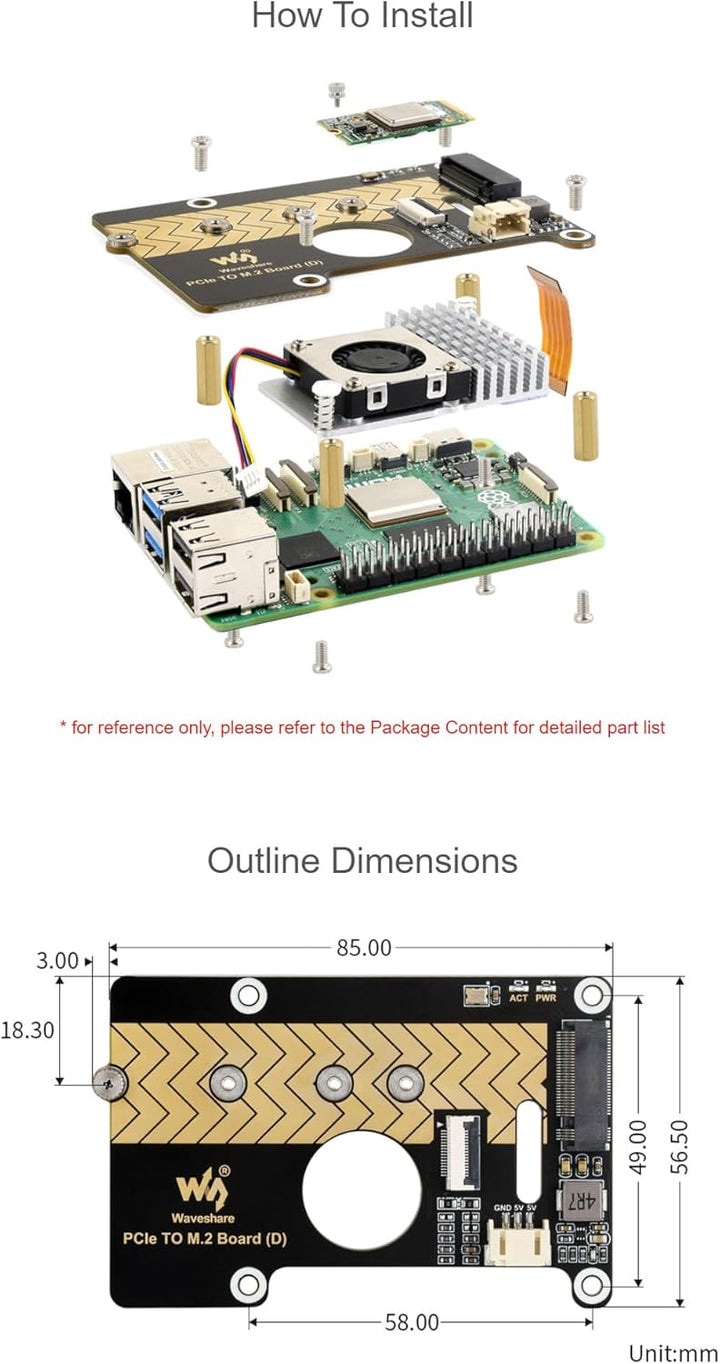 PCIe to M.2 Adapter Board (D) for Raspberry Pi 5 8Gbps Data Rate Compatible with 2280/2260 / 2242/22