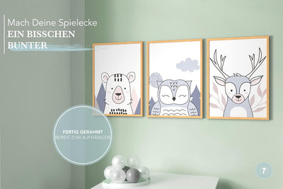 Papierschmiede® Kinderbilder 3er Set, A3 gerahmt in Holzrahmen (Natur), Geschenk für Jungen & Mädche