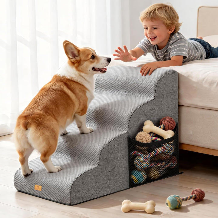 Hundetreppe 4 Stufen, 50cm hoch Schwamm Haustiertreppe für Hunde und Katzen, rutschfest Haustierleit