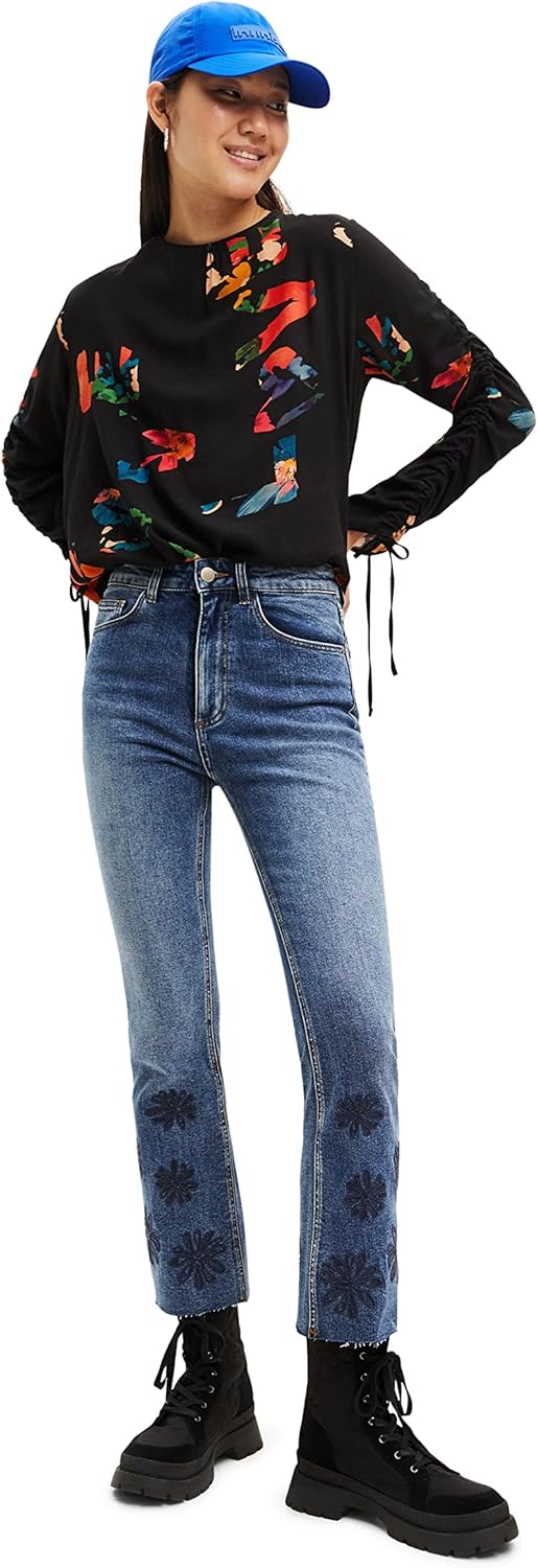 Desigual Damen Blouse Long Sleeve T-Shirt M Schwarz, M Schwarz