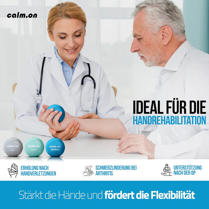 Calm.on, Anti Stress Bälle, Stressball, Handtrainer und Fingertrainer in 3 Stärken und Farben, Stres