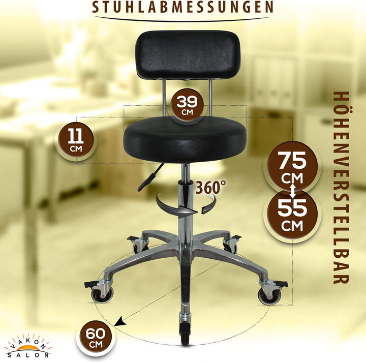 VAKON SALON - Rollhocker mit Lehne hochwertigen Rollen mit Bremse - Höhenverstellbarer erstellbar vo
