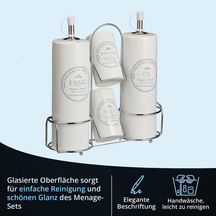 KHG Menage Set, Öl- & Essig-Spender Salz- & Pfefferstreuer, Öl Essig Dosierer, Salz & Pfeffer Streue