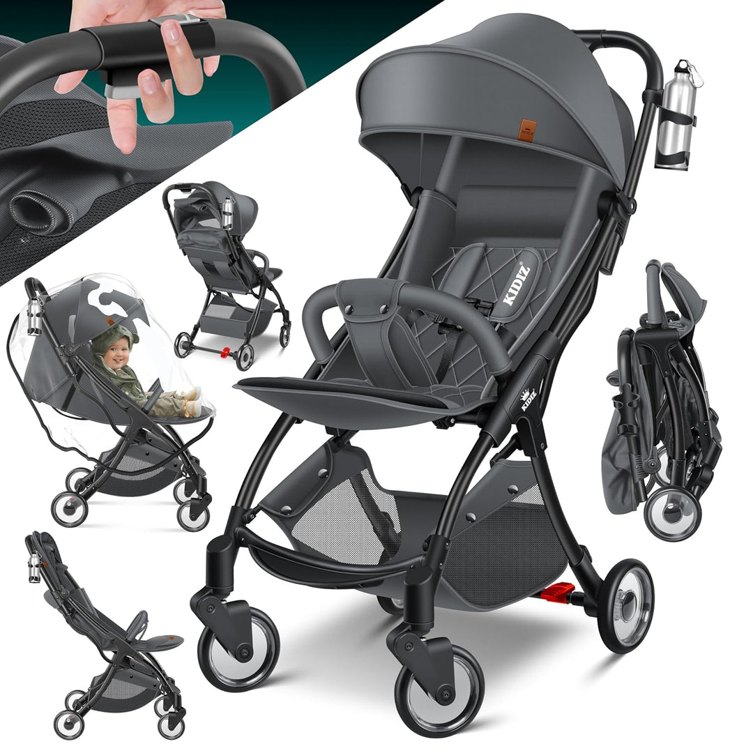 KIDIZ® Kinderwagen Premium Kinderbuggy klappbar Liegebuggy Sportwagen Faltbar 360°Räder 5-Punkt Gurt