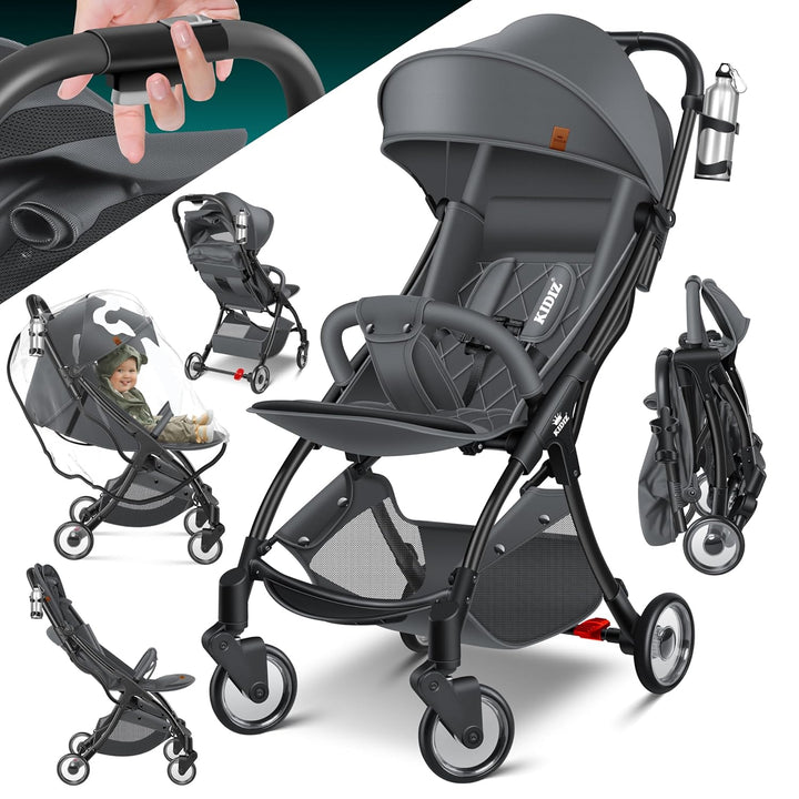 KIDIZ® Kinderwagen Premium Kinderbuggy klappbar Liegebuggy Sportwagen Faltbar 360°Räder 5-Punkt Gurt