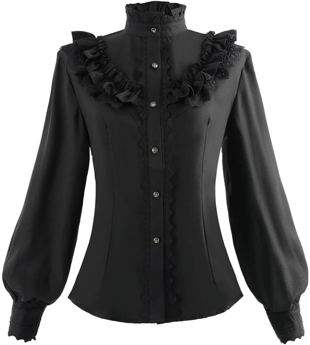 Fiamll Damen Viktorianisch Bluse Vintage Schleifenhemd Stehkragen mit Rüschen Langarmshirt Mittelalt