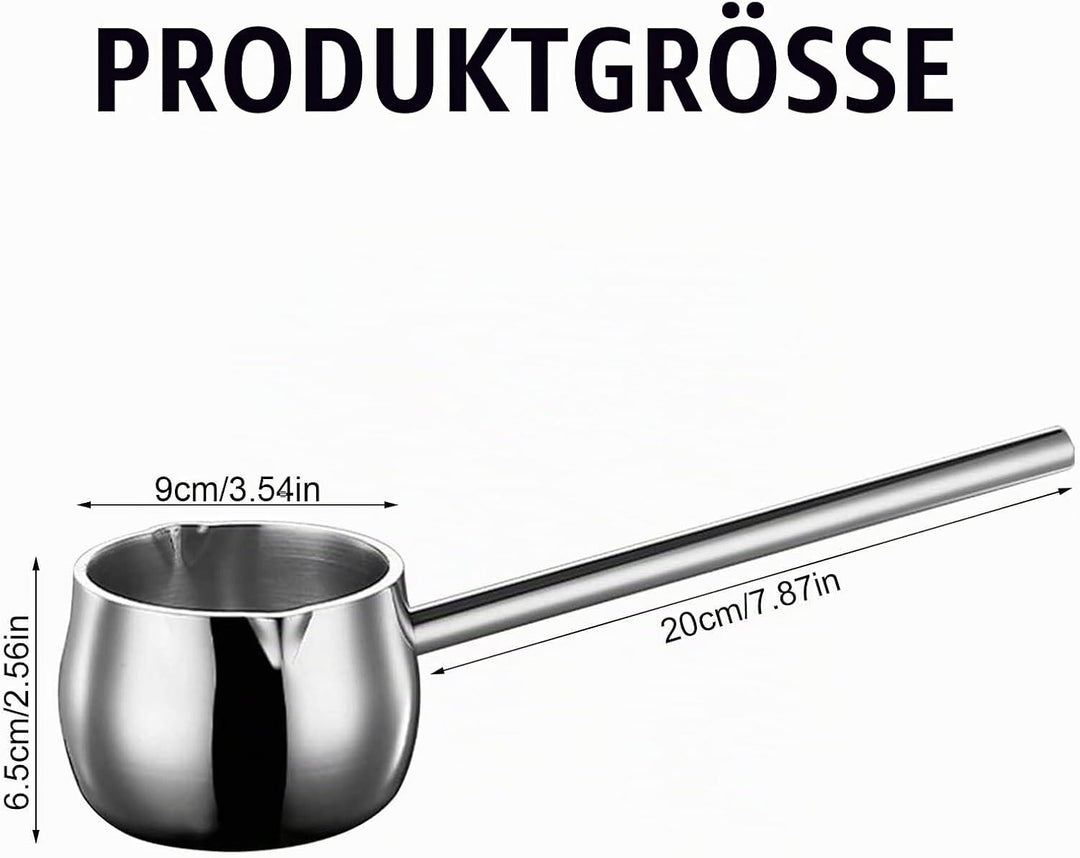 Mini Topf Milchpfanne mit Langem Griff, 300ml Kaffeekanne Butterwärmer mit Ausgiesser, Edelstahl Ind